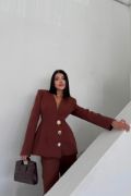 TASARIM CEKET-PANTOLON TAKIM METAL DÜĞME DETAYLI - Kahverengi resmi